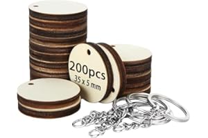 AKOLAFE 200 Pièces Rondin de Bois avec Trou Diamètre 35mm Porte Clé Bois Disques en Bois Ronds Naturel en Bois Avec Trous pour loisirs Créatifs,Décorations à Suspendre,Travaux Manuels