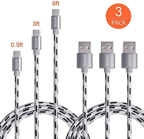 USB Type C Cable, OfsPower 3Pack 0.5ft 3ft 6ft Nylon Braided USB-C to USB Type A Male Data Cable with Aluminum Connector for Apple Macbook 12 Inch, LG G5, Nexus 5X 6P and More (Grey)