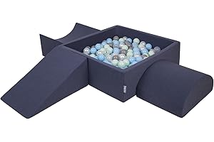 KiddyMoon Aire De Jeux en Mousse avec Carré Piscine À Balles (300 Balles) Fosses À Boules pour Enfants Jouets Parcours Obstacles, Fabriqué en UE, Bleu Foncé:Perle/Gris/Transparent/Babyblue/Menthe