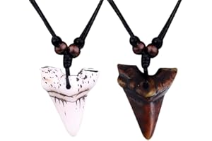 Teegxddy Colliers Pendentif dents de requin 2pcs, Colliers Filles Garçons, Colliers Pendentif, Colliers，Collier d'Amitié，Collier dents de requin(Blanc Et Marron)