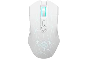LEXONELEC AJ52PRO Wireless Gaming Maus, 10K DPI Sensor, Tri Mode Maus kabellos - RF2.4G/BT5.0/USB Wired, Rainbow Beleuchtung, 8 Programmable Tasten, Ultraleicht Kabellos Maus Wiederaufladbare für PC/Mac-Weiß