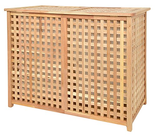 Wäschekorb Doppelkammer Wäsche Truhe 67 cm Höhe Badmöbel Massiv Walnuss Holz - 3