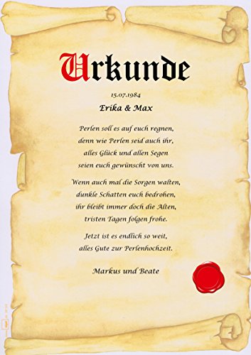 Perlenhochzeit Urkunde persönliche Geschenk Karte zum 30. Hochzeitstag Pergament div. A4 Papier Motive - 3