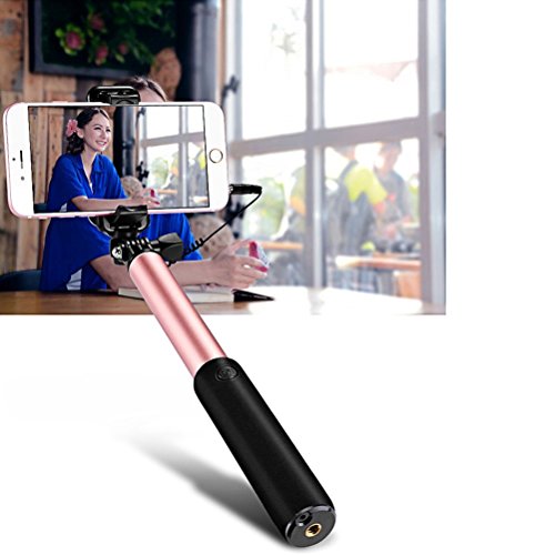 Selfie Stick [ iPhone Lightning | Mirror | Wire Control (No Bluetooth) ] ,YooGoal Extendable Compact Handheld Monopod with Mirror for HD Rear Camera Shooting and Built-in Remote Shutter for iPhone X 8 8Plus 7 7Plus 6 6S Plus 5 5S (Rose Gold)