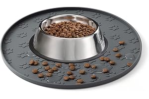 YEICXOH Hundenapf Matte mit Erhöhtem Rand, Verdickter Silikon, Wasserdicht, rutschfest, Hundeabdrücke,28x28 cm (1 stück Grau, 28X28 cm)