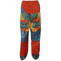 Mogul Interior Womens Indian yoga trousers Boho Hippie Handmade Orange Baggy Harem Pants