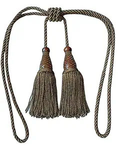 Tanabana?Dual Tassel Tieback Louise in Kasab (Metallic Thread) with Twisted Bullion Fringe in Single Colour and 3 ply Cord. Embellished with The Knotted Armour