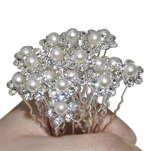 Pusheng Lovely 20Pcs Wedding Bridal Pearl Flower Rhinestone Crystal Hair Clip Pins Bridesmaid