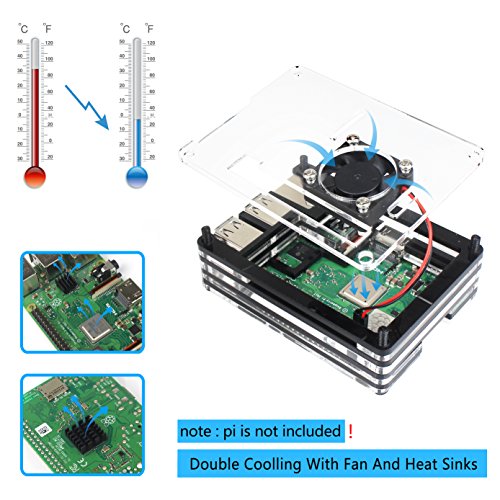 Kit Caja Para Raspberry Pi 3 Modelo B  Plus Carcasa con 5V 2 5A Alimentaci  n con ON OFF Interruptor Ventilador Disipadores de Calor  negro 