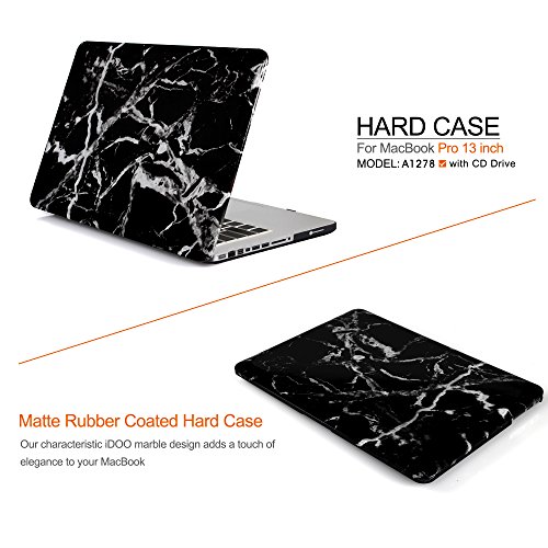 iDOO MacBook Schutzh  lle   Hard Case Cover Laptop H  lle  F  r MacBook Pro 13 Zoll     mit CD-Laufwerk  A1278  - matt  schwarzer Marmor