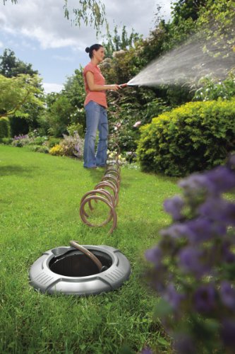 Gardena 8253-20 Schlauchbox Pipeline; mit Spiralschlauch; wird im Boden installiert; Wasserstop am Ende des Spiralschlauchs (Zur Reinigung oder Bewässerung; 1″ Außengewinde; Schlauchlänge: 10m) - 2