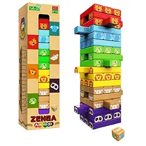 INFINITE POCKET Wooden Stacking Toy for Kids - 54 Pcs Animal Balancing Toy Blocks Learning Activity Game for Kids - Multicolor