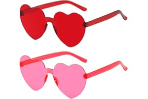 Meleager Randlose Herz Brille, Herzförmige Sonnenbrille Rosa e Rot, 2 Stück Sonnenbrillen Set Party, Vintage Herzform Brille, Hippie Brille Herz 90er, für Party, Hochzeit, Karneval, Halloween