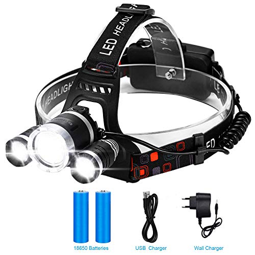 BINWO Lampade da Testa LED, Carica 18650 USB e Caricabatterie da Parete Ricaricabile, 4 modalità Faro Impermeabile Miglior Faro Anteriore per Campeggio, Ciclismo, Escursionismo, Caccia