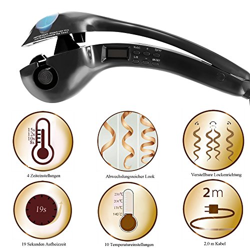 ACEVIVI Dampf Anion Lockenstab Curler Lockendreher mit EU Stecker LCD Schwarz,pro-C - 4