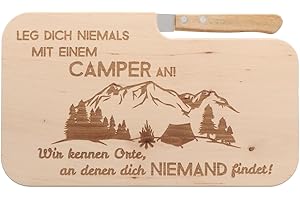 Spruchreif Tabla de madera para pan con cuchillo y grabado "Nunca te pongas con un campista". Idea de regalo perfecta para campistas y aficionados al aire libre