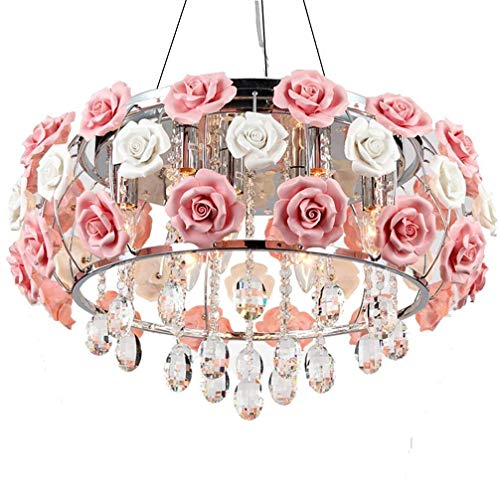 Preisvergleich Produktbild Keramik Rosa Rosen K9 kristall Kronleuchter Eisen Schlafzimmer Deckenlampe Restaurant Deckenleuchten warm romantischen Hochzeitszimmer Wohnzimmer Pendelleuchte Rot Blau Violett Absatz Dimmbar Ø45CM