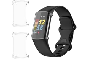 HOMTERN 2-Pack Cases Compatible with Fitbit Charge 6 and Charge 5,Flexible TPU Full Covered Shell Shockproof Scratch-Proof Screen Protector Case, 2 Pack Clear
