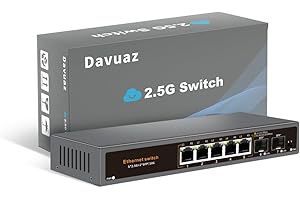 Davuaz Commutateur Ethernet 2.5G Non administré avec 5 Ports 2.5G Base-T et 2 Ports Uplink 10G SFP, Compatible avec 100/1000/2500Mbps, Design sans Ventilateur, Commutateur réseau 2.5Gb en métal