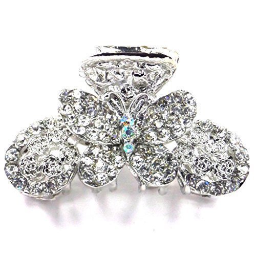 Bride Boutique Bridal Wedding Prom Silver Clear Crystal Butterfly Hair Claw Clip Grip Clamp