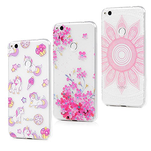 Lanveni Huawei P8 lite 2017 Hülle × 3, Handyhülle P8 lite 2017 Hülle Etui Protective Case Cover TPU Silikon Schutzhülle Bumper Handytasche TPU-Bumper Weiche Silikon Case mit Bunte Cover Design (EINHORN)