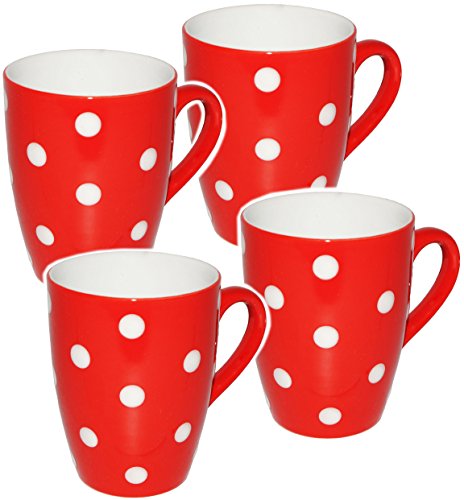 Henkeltasse / Kaffeetasse – “ Punkte – ROT & weiß “ – groß – 300 ml – Porzellan / Keramik – Teetasse – Trinktasse mit Henkel – Mikrowellengeeignet – gepunktet / Polka Dots – Tasse Becher – Porzellantasse – Tassen / Kaffeetassen – Henkeltassen – Keramiktasse lustig – Punkt rote – Kaffeebecher – Teetassen – Henkelbecher - 4