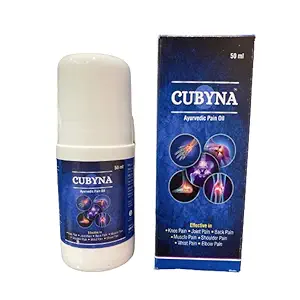 CUBYNA Ayurvedic Pain oil 50 ml Travel Pack (Roll-on type) Blend of 14 Ayurvedic oils, Quick Absorption, 100% Natural. 1 Pack = 3 + 1 Free