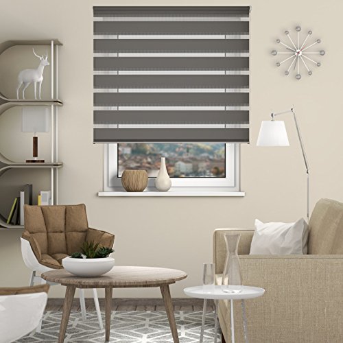 DESWIN Rollos – Set: Doppelrollo + Premium-Klemmhalter – 85 x 160 cm GRAU – (KlemmFix Duorollo mit Metallkette, Rollo-Magnete, Halter zum Schrauben) - 4