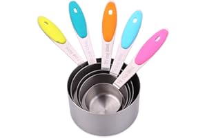 H&S Measuring Cup Set of 5 Stainless Steel Metal Measure Spoon Cups for Baking Cooking American Kitchen