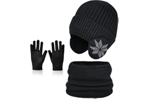 BOYSSPAA Kids Hat Scarf Gloves Set – 3-in-1 Winter Knitted Hat Scarf and Gloves Set for Kids with Pom Pom Beanie Neck Warmer & Mittens for Boys Girls Aged 3–10