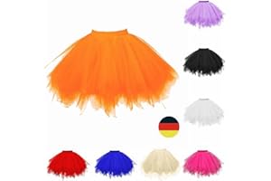 NAJZYBA Karneval Tüllrock Damen Kurz Rock Hohe Taille Tutu Rock Orange Tüllrock Petticoat 50er Puffy Tütü Minirock Reifrock Unterrock Tüll Underskirt