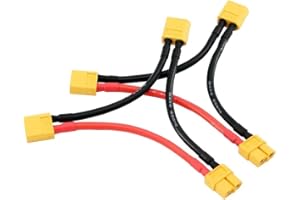 NIHEWO XT60 Câble série XT-60 2 pièces 12 AWG 10 cm Adaptateur de câble en Silicone Souple pour Chargeur de Batterie Lipo de Bateau de Voiture RC (1 Prise XT60 Femelle vers 2 connecteurs XT60 mâles)