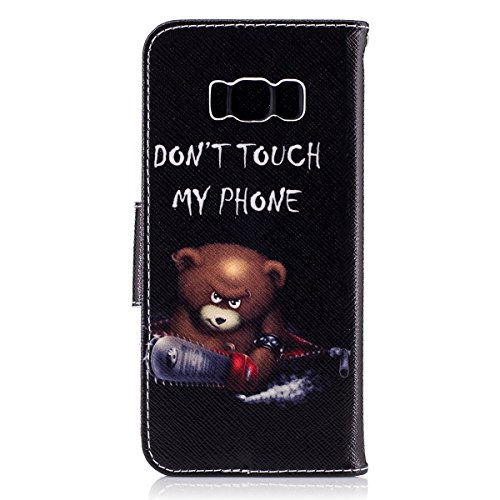 Felfy Hülle für Galaxy S8,Samsung S8 Lederhülle,Galaxy S8 Handyhülle Flip Wallet PU Lederhülle Magnetic Buckle Handyhülle Ledercase Tasche Hüllen Brieftasche Bunte Gemalt Malerei Schmetterlinge Blumen Bär Feder Vögel Muster [PU Leder & Silikon Innenschale] Schutzhülle Tasche Schale Handy Etui Karten Slot Lederhülle für Samsung Galaxy S8 (Don’t Touch My Phone) + 1x Silver Stylus+ 1x Bling Dust Plug[Farbe Random] - 5
