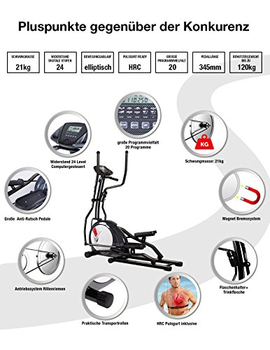 Sportstech CX630 Profi Crosstrainer Elliptical mit elliptischem Bewegungsablauf, Schwungmasse 21 KG, 4x HRC – 20 Trainingsprogramme – 24 Widerstand Stufen – Heimtrainer Ergometer Ellipsentrainer Stepper - 6