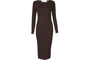 Crazy Girls Womens Plain Long Sleeve Scoop Neck Stretch Bodycon Maxi Midi Dress