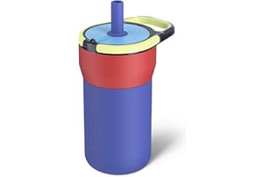 BrüMate Leap Kinderbecher mit Griff und weichem Silikon-Trinkhalm, tropfsichere Silikonhülle, für Kinder ab 4 Jahren, isolierter Edelstahl, Becherhalterfreundlich, 340 ml, Supernova, 340 ml