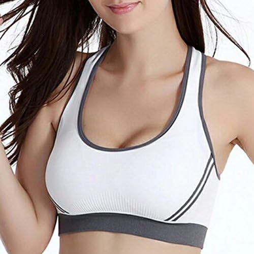 CRAVOG Women Running Gym Yoga Fitness Stretch Workout Tank Top Padded Sport Bra (S, White1)