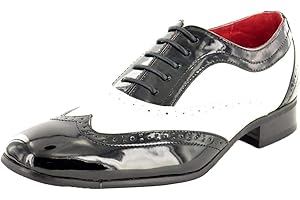 MY PERFECT PAIR Mens Shiny Spats Italian Style Lace Up Wingtip Shoes Formal Shoes