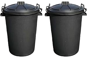 VTL® 2 X 85 LITRE HEAVY DUTY BIN LOCKING LID OUTDOOR RUBBISH DUSTBIN HORSES BLACK