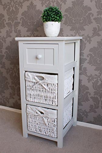 Amari Leisure Whitehaven Wooden 1 Drawer + 2 Baskets Unit Chest in Gloss White Painted Finish, Farmhouse Style