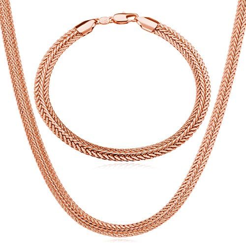 U7 18K Stamp Gold Plated Chain Necklace Bracelet Set Men Jewellery Platinum/Rose Gold Plated 26'' 22'' Optional (26 IN, 18ct Rose Gold)