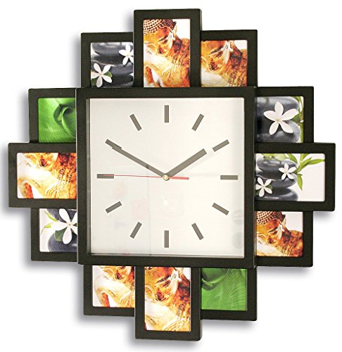 Fotouhr 40x40cm - Wanduhr für 12 Fotos - Kunststoff schwarz - Fotogalerie Bilderrahmen Bildergalerie Fotocollage Uhr