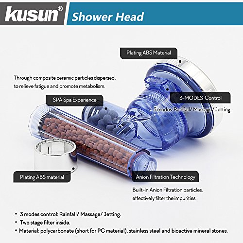 Kusun® 3 Modi Duschkopf Handbrause Hochdruck Wasserspar Lonenfilter Universal Duschen Bestandteile HS003-3M - 3