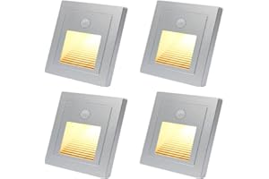 LAM(MS)PEN 4x 1,5w lámparas led empotrables de pared con detector de movimiento blanco cálido 3000K Luz LED para escaleras plateado para 60mm redondo, 86mm cuadrado caja empotrada 230V para uso interior