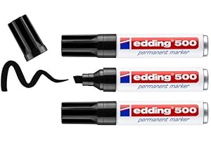 edding 500 marcador permanente - negro - 3 rotuladores - punta biselada 2-7 mm - resistente al agua, de secado rápido, rotuladores indelebles - para cartón, plástico, madera, metal, vidrio