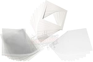 CANVASBAY Pack of 20 Iced White Textured Picture Mounts for Photos (Off White), Includes Backs and Clear Resealable Bags, 1.4mm Conservation Mounts (7"x9" to Fit 7"x5")
