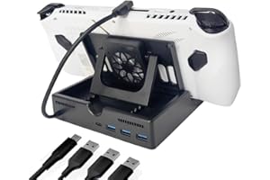 LILITOK Base de Refrigeración Compatible para ROG ALLY / Steam Deck, Disipador de Calor con Ventilador para Consola de Juegos Rog Ally con Puerto de Carga PD 60W & Tipo C & & Puerto USB 3.0 (4 in 1)
