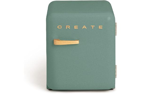 CREATE / RETRO FRIDGE 50 WOOD/Frigorífico verde sage maneta madera / 85W, minibar, un estante, diseño retro, 50 cm, dos repisas, capacidad de 48L, bajo consumo, 50x44x49,8 cm