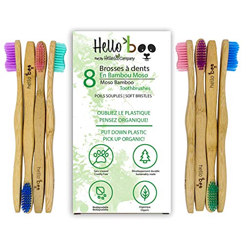 Cepillo De Dientes De Bambú Para Adultos Y Adolescentes | Juego De 8 Cepillos Biodegradables De Cepillo De Dientes | Bambú De Moso Ecológico Con Mangos Ergonómicos Y Cerdas Suaves De Nailon
