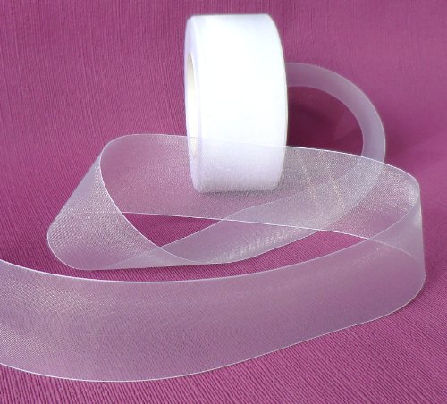 SCHLEIFENBAND Geschenkband DEKOBAND 50m x 40mm WEISS / WEIß Organza Chiffon Antennenband Antennenschleife Organzaband Hochzeit - 2